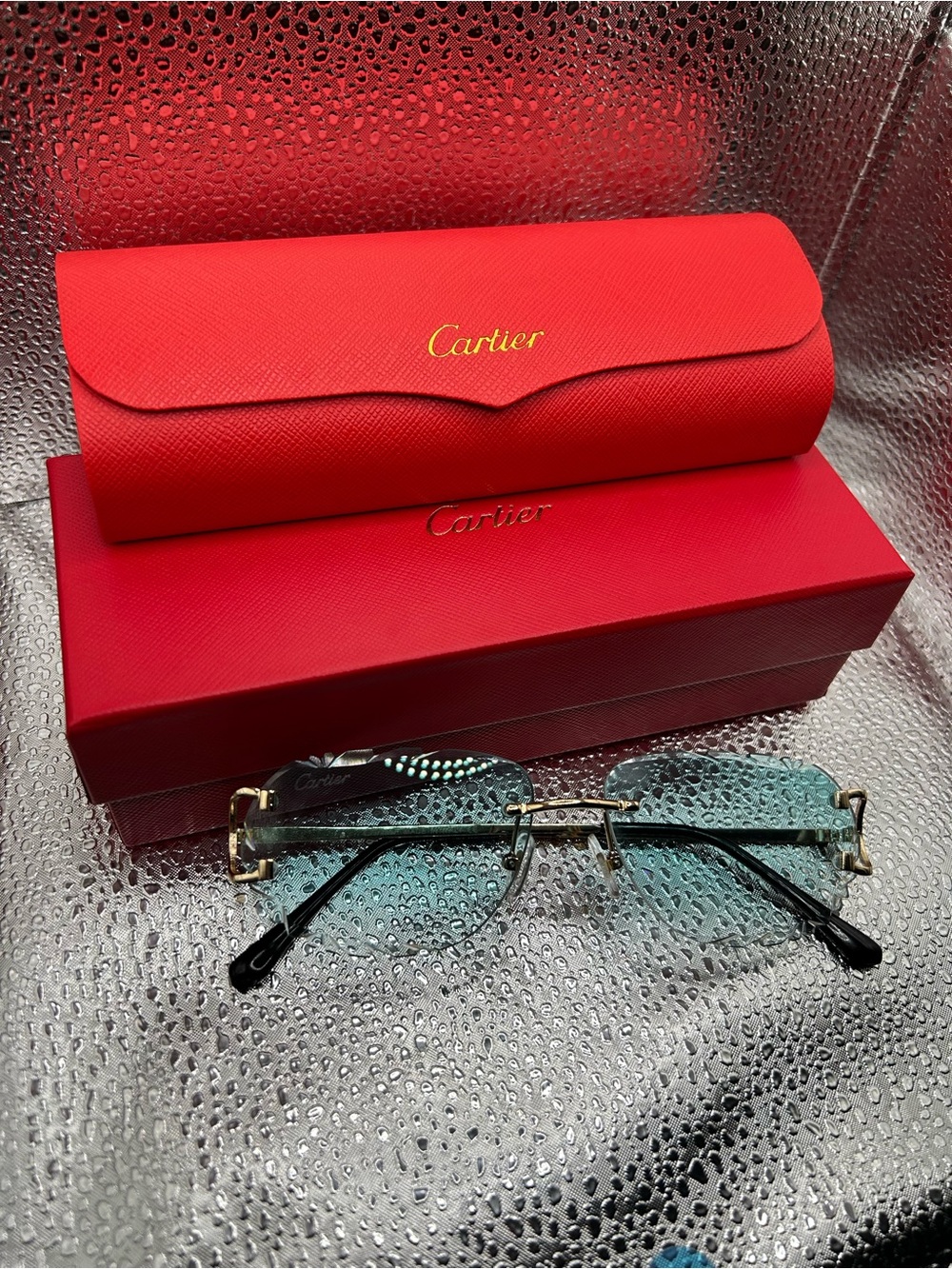 Men’s Rimless Sunglasses in Teal Gradient